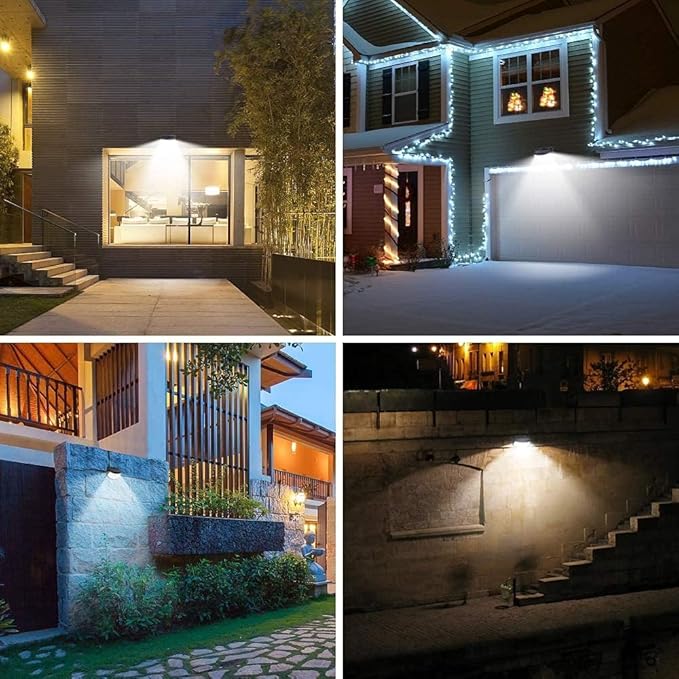 Aootek New Solar Motion Sensor Lights 120 LEDs with Lights Reflector,270° Wide Angle, IP65 Waterproof, Step Lights for Front Door, Yard, Garage, Deck (Back Button 4-Pack)