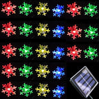 Solar Christmas String Lights Outdoor Waterproof 36ft 60 LED 8 Modes Solar Fairy Snowflake Powered String Lights for Garden Patio Yard Home Christmas Tree Parties(Snowflake-Multicolor-60LED)