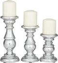 Deco 79 Traditional Mango Wood Pillar Candle Holder, Set of 3 10", 8", 6"H, Silver