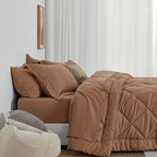 Love's cabin Queen Comforter Set Mocha Mousse, 7 Pieces Queen Bed in a Bag, All Season Bedding Sets with 1 Comforter, 1 Flat Sheet, 1 Fitted Sheet, 2 Pillowcase and 2 Pillow Sham