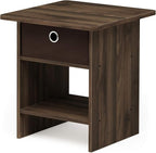 Furinno Dario End Table / Side Table / Night Stand / Bedside Table with Bin Drawer, 1-Pack, Columbia Walnut/Dark Brown