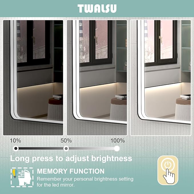 40x28 Inch LED Bathroom Mirror with Lights, Black Metal Framed LED Mirror for Bathroom, 3 Colors and Stepless Dimmable Wall Mounted Lighted Bathroom Vanity Mirror, Anti-Fog, Memory