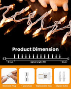Clear Christmas Lights Set 100 Count 25 Feet Incandescent Bulb Mini String Lights for Indoor Christmas Tree Garland Birthday Wedding Party Festival Decoration, White Wire