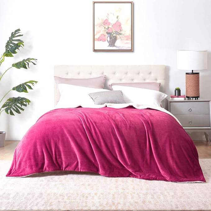 Walensee Sherpa Fleece Blanket (Throw Size 50”x60” Hot Pink) Plush Throw Fuzzy Super Soft Reversible Microfiber Flannel Blankets for Couch, Bed, Sofa Ultra Luxurious Warm and Cozy for All Seasons