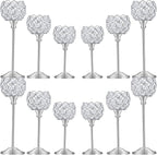 Crystal Candle Holders Set of 16 for Wedding Centerpieces Gold Or Silver Candle Holders Bulk Decorative Tealight Candle Holder for Wedding, Party,Table Centerpieces Decoration (Silver, 4Sets(12 Pcs))