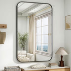 HARRITPURE Rectangular Bathroom Mirror 48''x30'' Black Bathroom Wall Mirror Aluminum Frame Wall-Mounted Mirrors for Entryway Bedroom Living Room