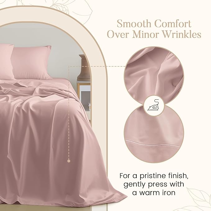 King Sheets Deep Pocket, 100% Egyptian Cotton Sheets For King Size Bed Dusty Rose, 800TC Luxury Soft & Breathable Naturally Cool Fully Elasticated Cotton Sheet Set, No Pill Fade Resistant- Sepia Rose