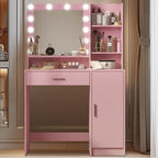 Vanity Desk with Mirror and Light, Large Drawer and Three Level Storage Dresser, 3 Lighting Modes Adjustable Brightness, Bedroom Dressing Table (Pink)