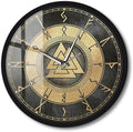 12 Inch Scandinavian Viking Design Valknut Wall Clock, Vintage Futhark Viking Runes Warrior Norse Print Wall Clock Accurate Silent Non Ticking Battery Operated for Man Cave Bedroom Farmhouse
