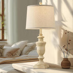 27.5" Vintage Farmhouse Table Lamps Set of 2 Bedside Lamp, 3 Way Dimmable Bedroom Lamps with 2 USB Ports +AC Outlet Touch Nightstand Lamp Rustic Lamp (Rotary-Antique Beige)