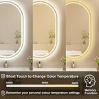 S'bagno Oval-Led-Bathroom-Mirror with Golden Frame Dimmable Brightness, Lghted-Bathroom-Mirror with Defogger, Touch-Buttons, Lights Color Changing, Vertical and Horizontal