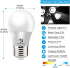 Energetic A15 Refrigerator Bulbs 40 Watts Equivalent (5.5W), LED Appliance Dimmable Light Bulbs, Daylight 5000K, E26 Base, UL Listed, 6 Packs