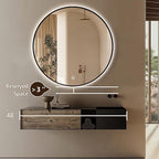 48" Round LED Bathroom Mirror, Wall Mounted Backlit Vanity Mirror with 45° Beveled Frame Lighted Mirror for Bedroom, Fog Free 3-Color Dimmable Lights Memory Function, Black