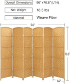 Rose Home Fashion Room Divider, 6 ft Tall Room Dividers and Folding Privacy Screens, 16in Privacy Screen 6 Panel Light Beige Space Temporary Wall Foldable Partition Separation