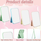 12Pcs Desktop Makeup Mirror 7.87inch Small Vanity Mirror with Stand, 90°Adjustable Portable Foldable Makeup Mirrors for Vanity Table, Office, Travel(4 Color)