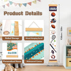 Personalized Ball Games Growth Chart for Wall Kids, Name Height Chart for Kids, for Nursery & Bedroom, Baby Shower Gift (59" x 7.8")