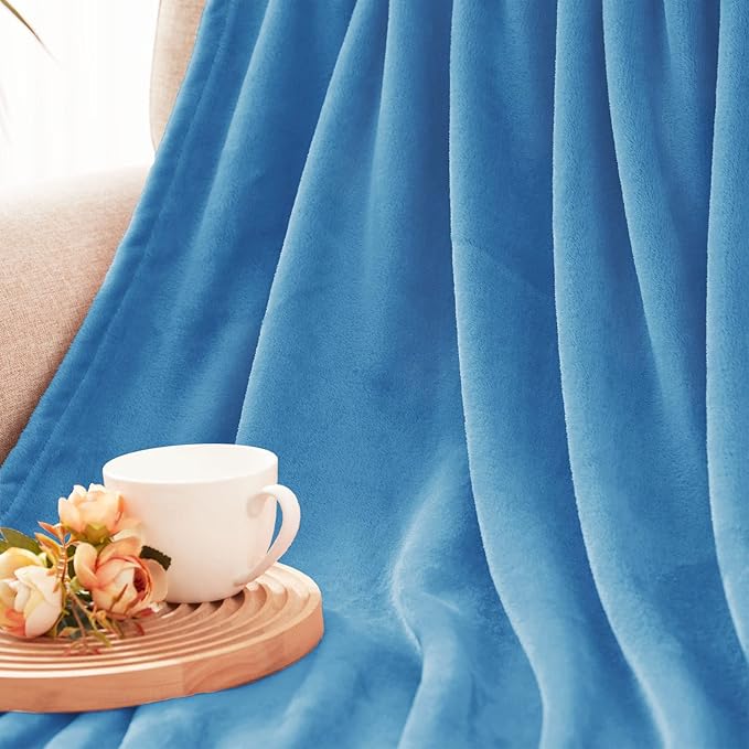 Exclusivo Mezcla Extra Large Fleece Throw Blanket for Couch, Sofa, 300GSM Super Soft and Warm Blankets, Washed Blue Throw All Season Use, Cozy, Plush, Lightweight, 50x70 Inches