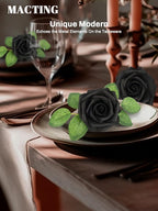 MACTING Artificial Black Rose Flowers 30PCS Real Touch Fake Flowers with Stem Foam Roses for DIY Wedding Bouquet Gifts Table Centerpieces Party Bridal Shower Home Gothic Halloween Decor