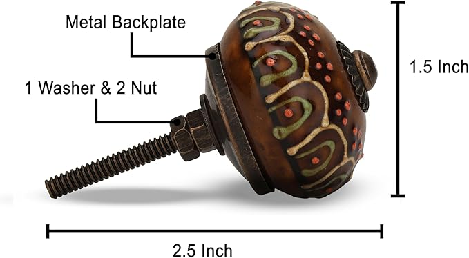 Dresser Knobs for Cabinets and Drawers Assorted, Dusty Ceramic Knob & Pull Handle for Kitchen Brown Cupboard Wardrobe Decorative Furniture Knobs - Pack of 6 (Dark Brown)