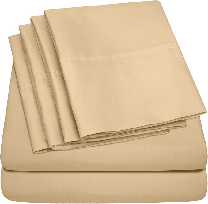 Cal King Size Bed Sheets - 6 Piece 1500 Supreme Collection Fine Brushed Microfiber Deep Pocket California King Sheet Set Bedding - 2 Extra Pillow Cases, Great Value, California King, Camel