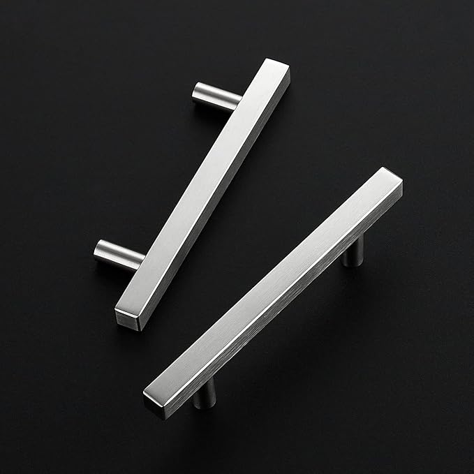 Ravinte Brushed Nickel Cabinet Handles 15 Pack 3-3/4 inch Satin Nickel Square Cabinet Pulls Silver Hardware for Kitchen Cabinets 6 inch Overall Length Stainless Steel Drawer Pulls