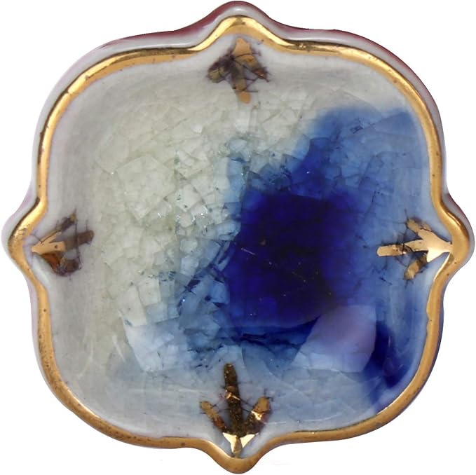 Perilla Home Set of 6 Blue Bell knob (Ceramic and 24 K Gold) Decorative Bell Knobs for Home Kitchen Cabinet Hardware Cupboard Door Dresser Wardrobe Drawer Pulls (Blue and Pink)