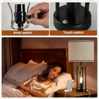 25'' Farmhouse Table Lamps for Living Room Set of 2 with USB C+A Ports, Vintage Bedside Lamp for Bedroom, Touch Lamps for Nightstand, Dual Lights Independent Switch, 4 Bulbs Included, Gold