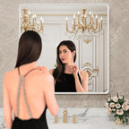 LOAAO 30x30 Inch White Metal Framed Bathroom Mirror for Wall, White Bathroom Vanity Mirror Farmhouse, Large Rounded Rectangle Mirror, Anti-Rust, Hangs Horizontally or Vertically