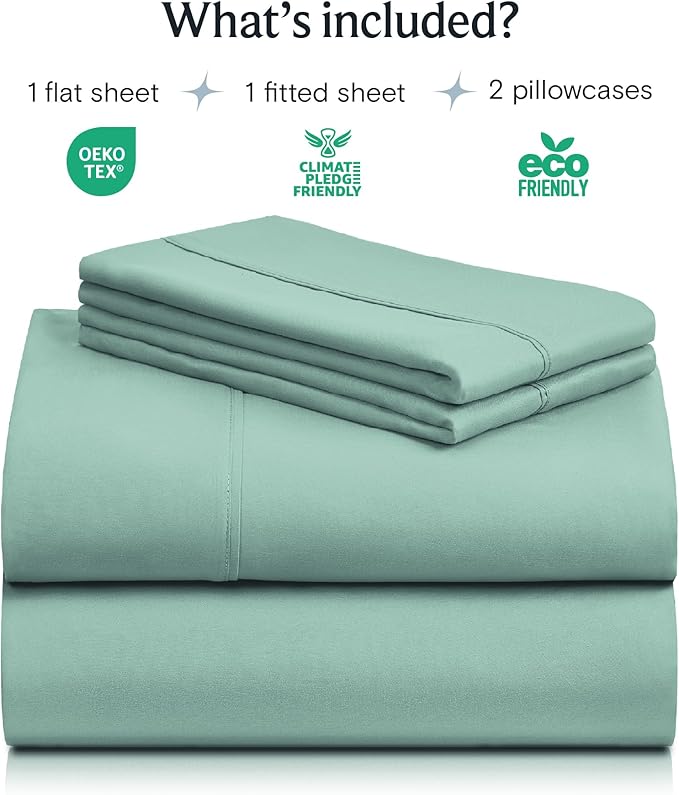 LuxClub 4 PC Full Sheet Set, Breathable Luxury Bed Sheets, Deep Pockets Wrinkle Free Cooling Bed Sheets Machine Washable Hotel Bedding Silky Soft - Light Teal Full