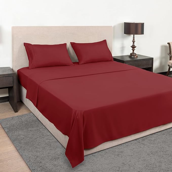 Mejoroom King Size Bed Sheet Set - Hotel Luxury 1800 Bedding Sheets & Pillowcases - 16" Deep Pocket Fitted Sheet, Soft, Breathable, Wrinkle & Fade Resistant - 4 Piece(King, Burgundy)