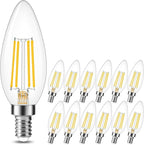 Cotanic E12 LED Bulb Dimmable 3000K Soft White, LED Candelabra Bulbs 60Watt Equivalent, Small Base Type B Light Bulbs, Candle Shape Chandelier Light Bulbs Clear Glass, 600LM, 12 Pack