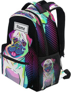 Custom Children's Name School Backpack Personalized Schoolbag Pug Dog Pop Art StyleTravel Bag for Teens Girls Boys