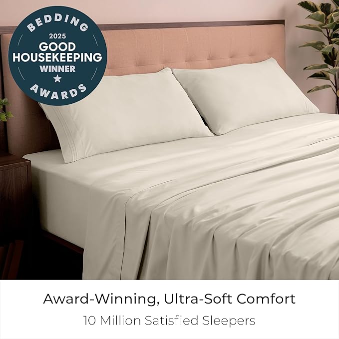 Mellanni California King Sheets Set - 4 PC Iconic Collection Bedding - Hotel Luxury, Extra Soft, Cooling Bed Sheets - Wrinkle, Fade, Stain Resistant (Cal King, Golden Ivory)