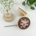 JamJam Set of 8 1.8" Wooden Unique Cabinet Knobs Pig Tiger with Flower Safari Animal Nursery Dresser Drawer Furniture Handle Knobs and Pulls