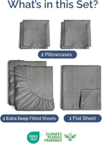 Extra Deep Split King Sheet Set - 7 Piece Breathable & Cooling Sheets - Hotel Luxury Bed Sheets Set - Easy Fit - Soft, Wrinkle Free & Comfy Sheets Set - Heathered Grey Sheet Set w/Extra Deep Pockets