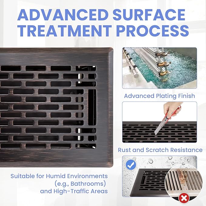 4x12 Inches 2 Pack Heavy Duty Walkable Floor Register - Easy Adjust Air Supply Lever Decorative Floor Vent Covers - Boston Design Vent Covers for Home - Oil Rubbed Bronze