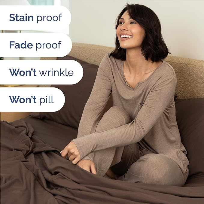 Twin XL 4 Piece Sheet Set - Comfy Breathable & Cooling - Ultra Soft Hotel Luxury Bedding Set w/ 8-16 Inch Deep Pockets - 1 Flat & 1 Fitted Sheet & 2 Pillowcases - Wrinkle Free and Easy Care - Brown