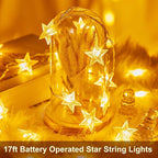 Minetom Star String Lights Battery Operated - 2 Pack 17 ft 50 LED Star Fairy String Lights with Timer, Waterproof for Indoor Bedroom Tent Loft Bed Patio Party Wedding Decor, Warm White