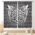 Viking Curtains, Gothic Nordic Wolf Celtic Rune Scandinavian Viking Runes Norse Mythology Aesthetic Retro Drapery for Bedroom Living Room Bathroom Window 2 Panel Set, 63"x63" Inch