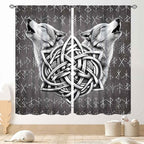 Viking Curtains, Gothic Nordic Wolf Celtic Rune Scandinavian Viking Runes Norse Mythology Aesthetic Retro Drapery for Bedroom Living Room Bathroom Window 2 Panel Set, 63"x72" Inch