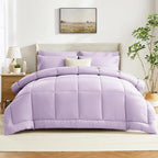 CozyLux King Size Comforter Set Lavender, 7 Pieces Bed in a Bag, Light Purple Comforter King Size, All Season Bedding Sets with Stitch Quilted Comforter, Flat Sheet, Fitted Sheet, Pillowcases
