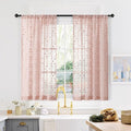 MYSKY HOME Pink Sheer Short Curtains with Pom Pom for Small Windows Dusty Rose Bedroom Nursery Kids Girls Room Curtains Cafe Kitchen Light Filtering Boho Drapes, Rod Pocket,52 x 45 Inches, 2 Panels