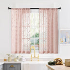 MYSKY HOME Pink Sheer Short Curtains with Pom Pom for Small Windows Dusty Rose Bedroom Nursery Kids Girls Room Curtains Cafe Kitchen Light Filtering Boho Drapes, Rod Pocket,52 x 45 Inches, 2 Panels