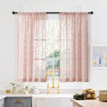 MYSKY HOME Pink Sheer Short Curtains with Pom Pom for Small Windows Dusty Rose Bedroom Nursery Kids Girls Room Curtains Cafe Kitchen Light Filtering Boho Drapes, Rod Pocket,38 x 45 Inches, 2 Panels