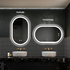 Niccy Oval LED Mirror for Bathroom, 32x20 Front Lit + Backlit Vanity Mirrors with Light Anti-Fog, Shatter-Proof, Makeup Mirror with Black Frame (Horizontal/Vertical)
