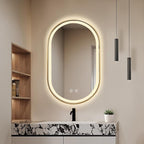 Niccy Oval LED Mirror for Bathroom, 32x20 Front Lit + Backlit Vanity Mirrors with Light Anti-Fog, Shatter-Proof, Makeup Mirror with Gold Frame (Horizontal/Vertical)