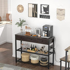 Ecoprsio 47'' Entryway Table with Outlets and USB Ports, Console Table with 3 Drawers, Sofa Table Narrow Long with Storage Shelves for Living Room, Couch, Hallway, Foyer, Black Walnut Finish