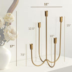 Perfnique 5-Candle Iron Candelabra, 17 Inch Antique Brass Gold Candle Holder, Hand-Forged Cast Gold Candle Holder for Wedding, Event, Christmas & Dining, Table Centerpiece Décor