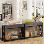BON AUGURE Sofa Table with Drawers, Console Tables for Entryway, Sofa Table with Storage, Couch Tables for Living Room, Hallway, Foyer, Entry (Dark Grey Oak, 47 Inch)