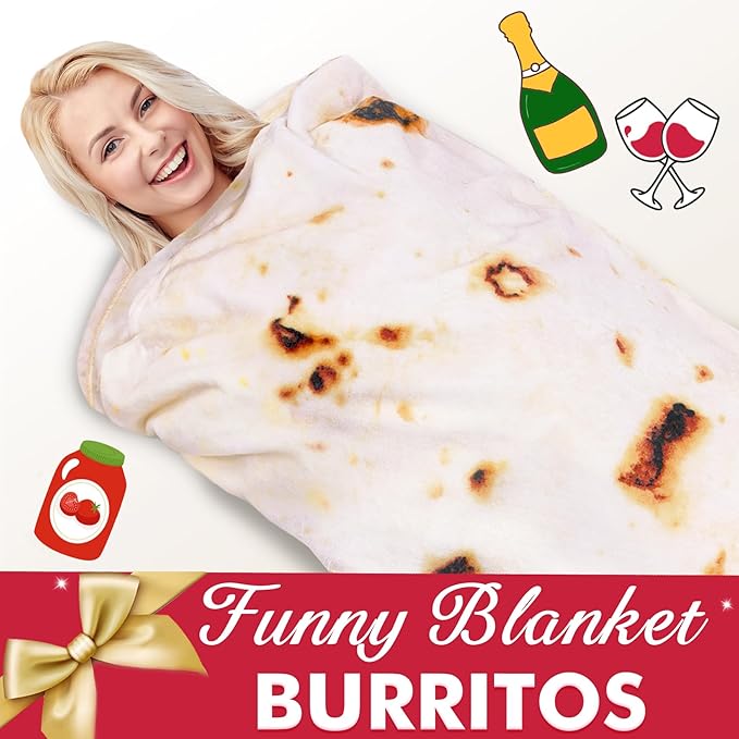 Jorbest Burrito Tortilla Throw Blanket Birthday Gifts for Women Men Teen Boys Girls, Novelty Tortilla Food Blanket Funny Gifts for Adult Kids, 285 GSM Soft Flannel Taco Blanket (Yellow, 47 inches)